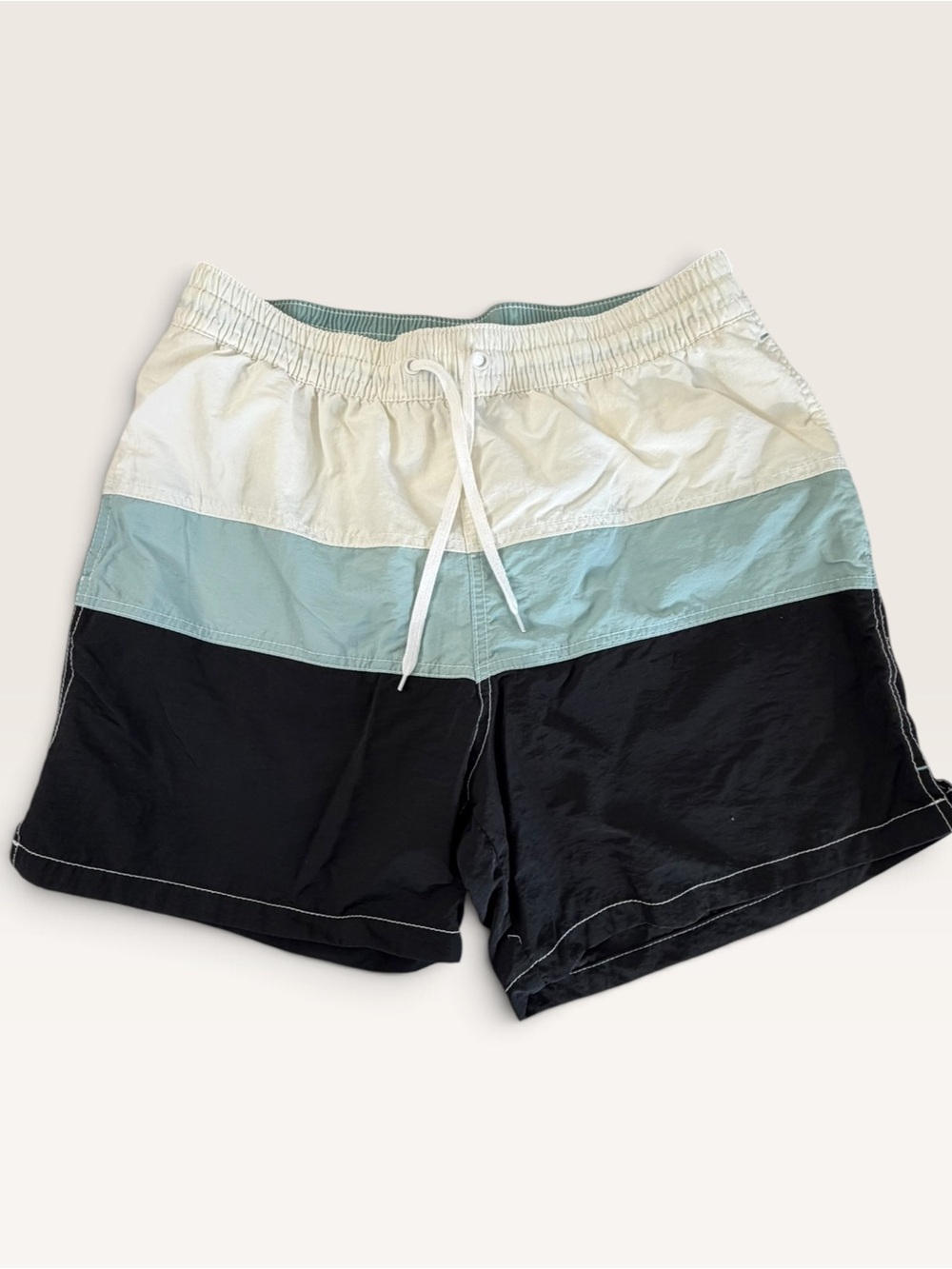 Men's Colorblock Swim Trunks — White, Light Blue & Black Med